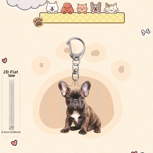 Porte-clés bouledogue français en acrylique et pendentif voiture 2D avec 0,25cm épaisseur