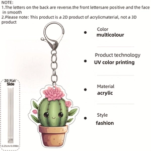 Vue détaillée du porte-clés cactus en acrylique, épaisseur 0,25 cm et détails d'impression UV