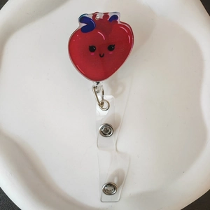 Cartoon acrylic anatomical heart badge reel with retractable cord for doctors and nurses