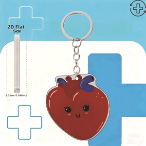 Detail view showing 0.25cm thickness of 2D flat acrylic heart nursing keychain