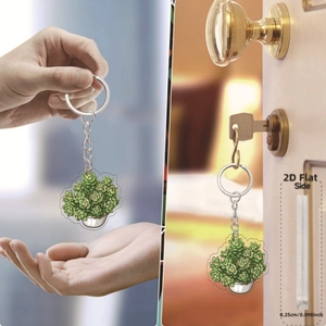 Detail view of 2D acrylic succulent cactus keychain showing 0.25cm thickness and texture