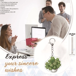 Detail view of 0.25cm thick 2D acrylic succulent plant keychain with a metal ring