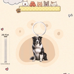 Flat Border Collie acrylic keychain pendant 0.25cm thick for car decor and gifts