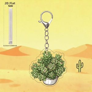 2D acrylic cartoon succulent plant keychain with metal clip and 0.25cm thickness detail