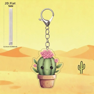 Porte-clés cactus en acrylique mignon avec vue latérale 2D et épaisseur de 0,25 cm