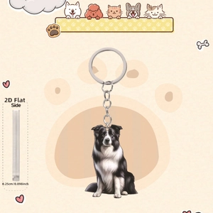 Detail view of 0.25cm thick 2D flat acrylic Border Collie dog pendant for car and keys
