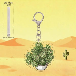 2D flat acrylic succulent cactus keychain with metal lobster clasp and 0.25cm thickness
