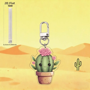 Porte-clés cactus mignon en acrylique avec fleur et détail de 0,25 cm d'épaisseur