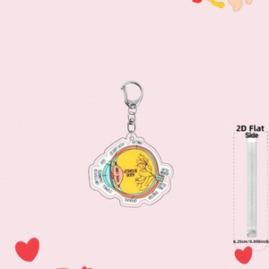 Anatomy eye acrylic keychain with medical terminology on a pink heart background