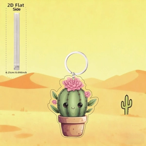 Détail montrant l'épaisseur de 0,25 cm du porte-clés en acrylique cactus 2D