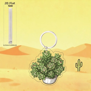 2D acrylic succulent cactus keychain with 0.25cm thickness detail and silver keyring
