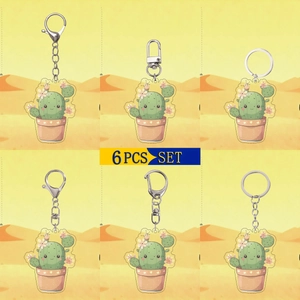 Cartoon Cactus Keychain Acrylic Flat 2D Potted Plant Key Ring Transparent Pendant For Bags Backpacks Keys Women Kids Gift