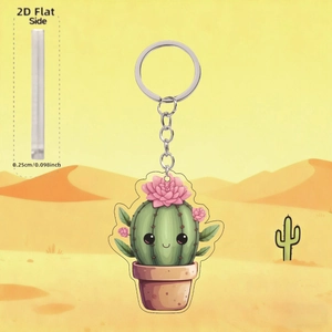 Détail du porte-clés cactus en acrylique de 0,25 cm d'épaisseur avec visage mignon