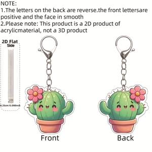 Détail du porte-clés cactus en acrylique 2D montrant l'épaisseur et le design double face