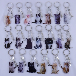 Cute Acrylic Cat Keychain With Alloy Fishbone Pendant Cartoon Animal Key Ring For Bag Decoration Women Daily Jewelry