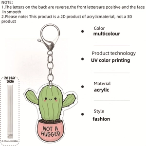 Detail showing acrylic cactus keychain dimensions with 2D UV printing and 0.25cm thickness
