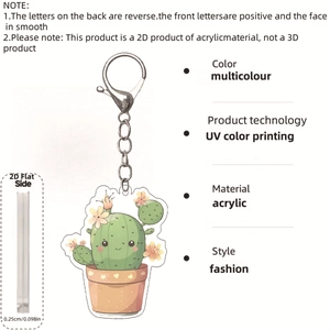 Detailed 2D acrylic cactus keychain showing UV printing quality and 0.25cm thickness
