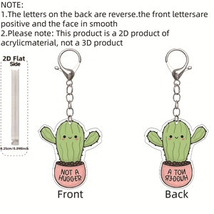 Detail showing front, back, and 0.098 inch thickness of the 2D acrylic cactus keychain