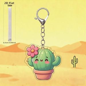 Porte-clés cactus mignon en acrylique 2D avec une épaisseur de 0,25 cm