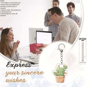 Detail view showing 2D flat acrylic cactus keychain with 0.25cm thickness and silver metal chain