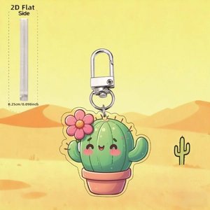 Détail de l'épaisseur de 0,25 cm du porte-clés acrylique cactus avec fermoir en D argenté