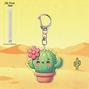 Détail montrant l'épaisseur de 0,25 cm du porte-clés cactus plat en acrylique 2D
