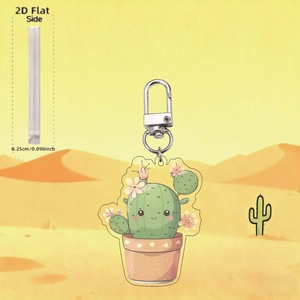 Cute 2D flat acrylic cactus keychain pendant for backpacks with 0.25cm thickness