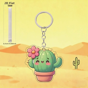 Détail montrant l'épaisseur de 0,25 cm du porte-clés plat en acrylique cactus