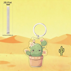 Detail view showing the 0.25cm thickness of the acrylic cactus keychain accessory