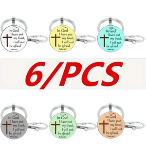 Set of six religious Sister in Christ glass gem keychains with Bible verses in various colors