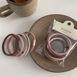 Set of 5 high-elastic Morandi color hair ties in minimalist Korean style on ceramic plate