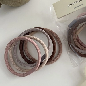 Set of 5 high-elastic hair ties in earth tones with textured ribs and clear packaging