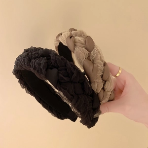 Lot de serre-têtes tressés larges en noir et beige avec texture dentelle rétro volumineuse