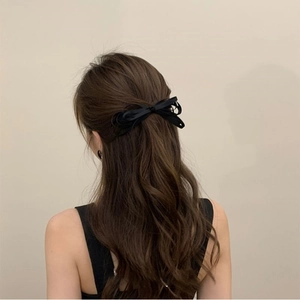 French Vintage Black Ribbon Bow Hair Clip And Scrunchie Handmade Satin Ribbon Hair Barrette For Women Daily Hair Accessories
