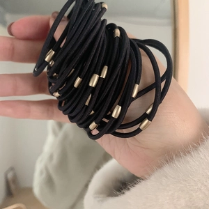 High Elastic Hair Ties For Women Black Rubber Bands With Gold Metal Buckle Seamless Ponytail Holder Fabric Hair Accessories