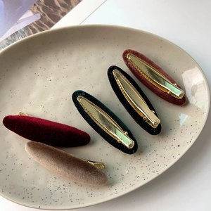 Set of 5 velvet duckbill hair clips in deep burgundy, green, and caramel tones