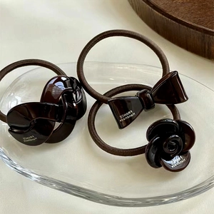 Korean Niche Design Flower Bow Geometric Hair Tie Elastic Coffee Brown Acrylic Hair Rope Sweet Hair Accessories Women