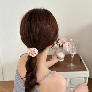 French Elegant Satin Rose Flower Hair Scrunchie High Elastic Hair Tie For Women Girls Daily Fashion Hair Accessories