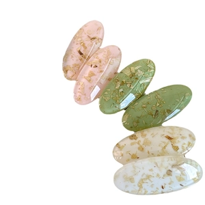 Set di 6 fermagli per capelli ovali in resina con foglia oro rosa e verde