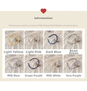 Collage of scrunchie headbands in eight soft colors with pleated fabric textures