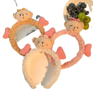 Bandeaux peluche ours en marron, rose et blanc avec décoration d'ailes mignonnes
