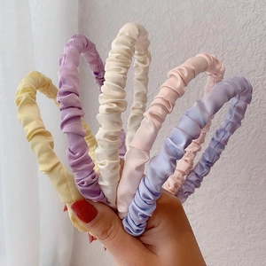 Korean Style Sweet Satin Ruffled Headband Solid Color Ruched Hair Hoop Elegant Fashion Hair Accessories For Women Daily Decoration