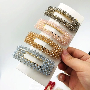 Handgefertigte Kristallperlen Haarspange Glänzende Strass Rechteck Wassertropfen Seitenclip Elegante Geometrische Haarnadel Für Damen Zubehör