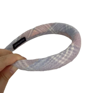 Chic purple plaid winter headband with thick plush fabric and handmade label