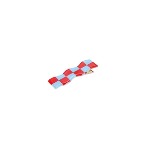 Chic wavy duckbill hair clip with red and light blue checkerboard pattern on white background