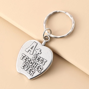 Silver apple keychain with A+ Best Teacher Ever engraving for teacher gifts