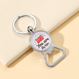 Father's Day silver metal bottle opener keychain with Dad You are My Hero design