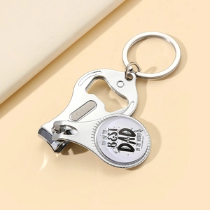 Father's Day multifunctional stainless steel keychain with nail clipper and beer opener