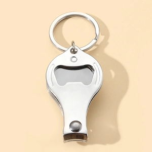Polished silver stainless steel nail clipper keychain and bottle opener multifunctional tool