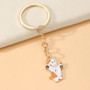 Mignon Porte-clés Chat en Alliage pour Femmes Pendentif de Sac en Émail Chat de Gym Chat Hula Hoop Anneau en Métal Doré Cadeau